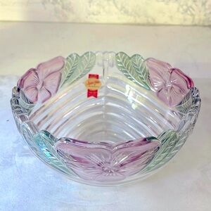 Rose Petals Crystal Bowl Fine Pink Green German 24% Lead Crystal New in Box NWT